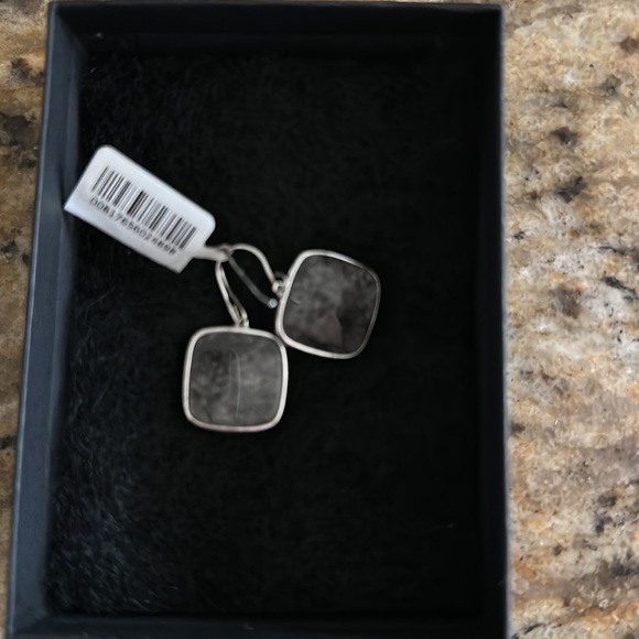 Sterling Silver Smokey Rutilated Quartz Square Drop Earrings - Picture 2 of 2